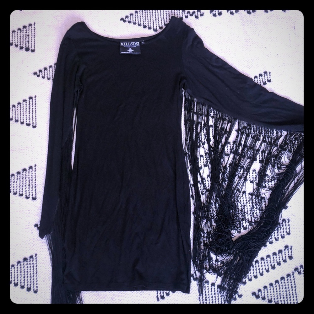 Stunning killstar black fringe sleeve dress
